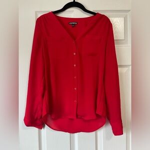 Express Button Front Roll Tab Sleeve Blouse